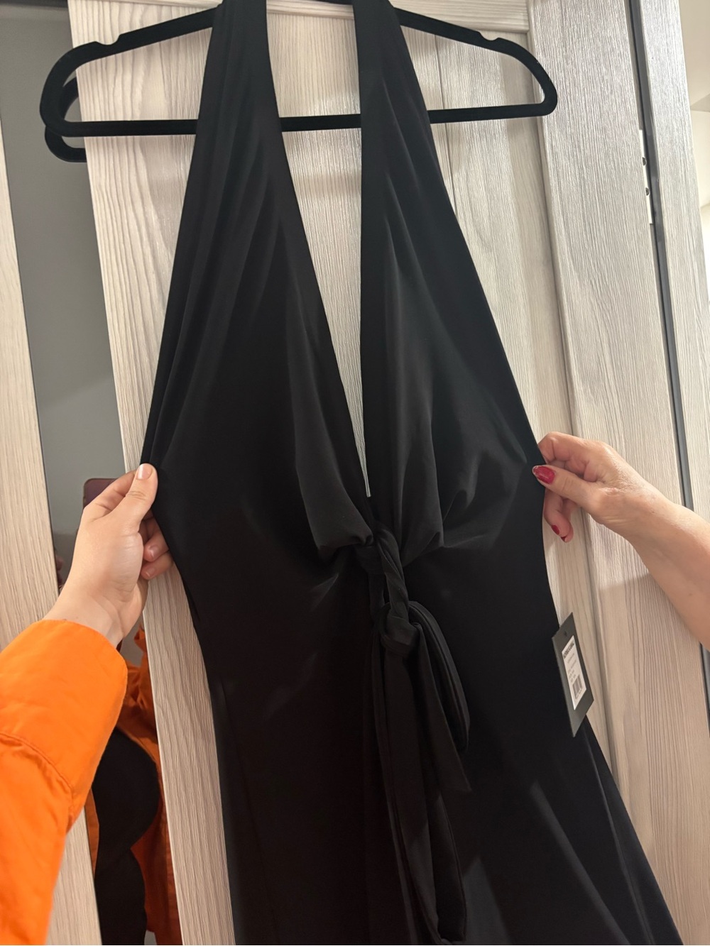 Norma Kamali Black Backless Halter Tie-Front Dress